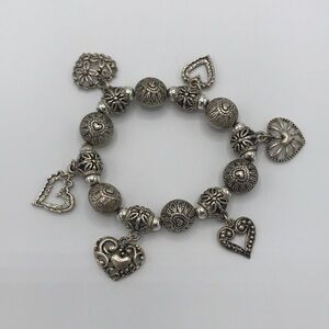 SILVER TONE HEART CHARM BRACELET